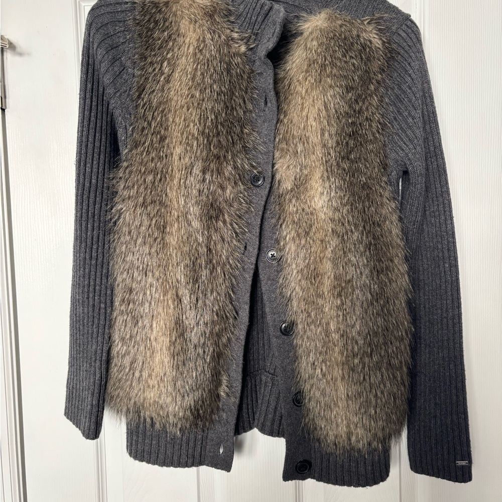 Tommy Hilfiger Gray Jacket with Faux Fur Trim